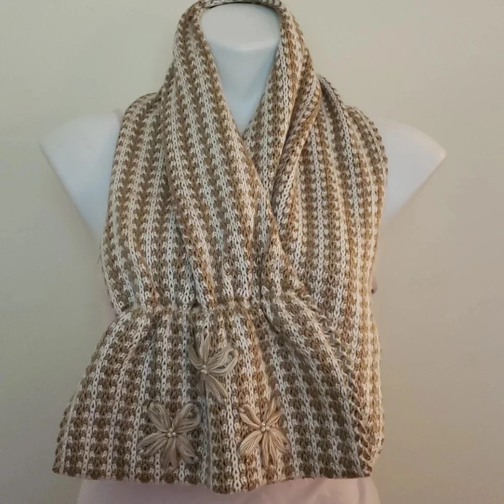Coldwater Creek Gold & White Knit Scarf